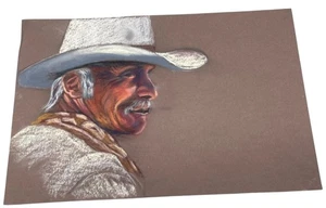 Sombrero marrón vintage vaquero occidental arte pastel papel marrón rectángulo occidental LEER - Imagen 1 de 4