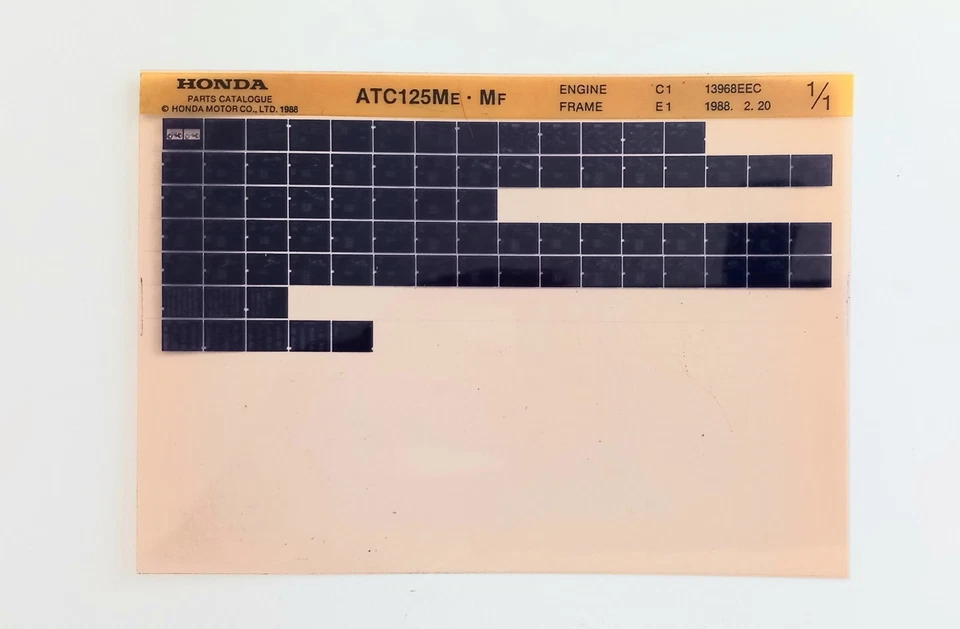 Honda ATC 125 ME/F 1988 PARTS LIST MICRO FICHE - Image 1 of 1