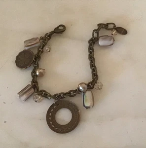 LIZ PALACIOS SF Brass TONE OVAL ROLO LINK/Four Leaf Clover CHARM BRACELET - Picture 1 of 6