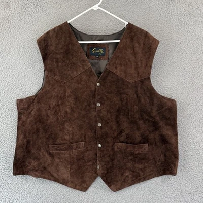 Vintage Scully Vest Mens 3XL Brown Suede Leather Snap Button 80s Western Cowboy - Image 1 of 4