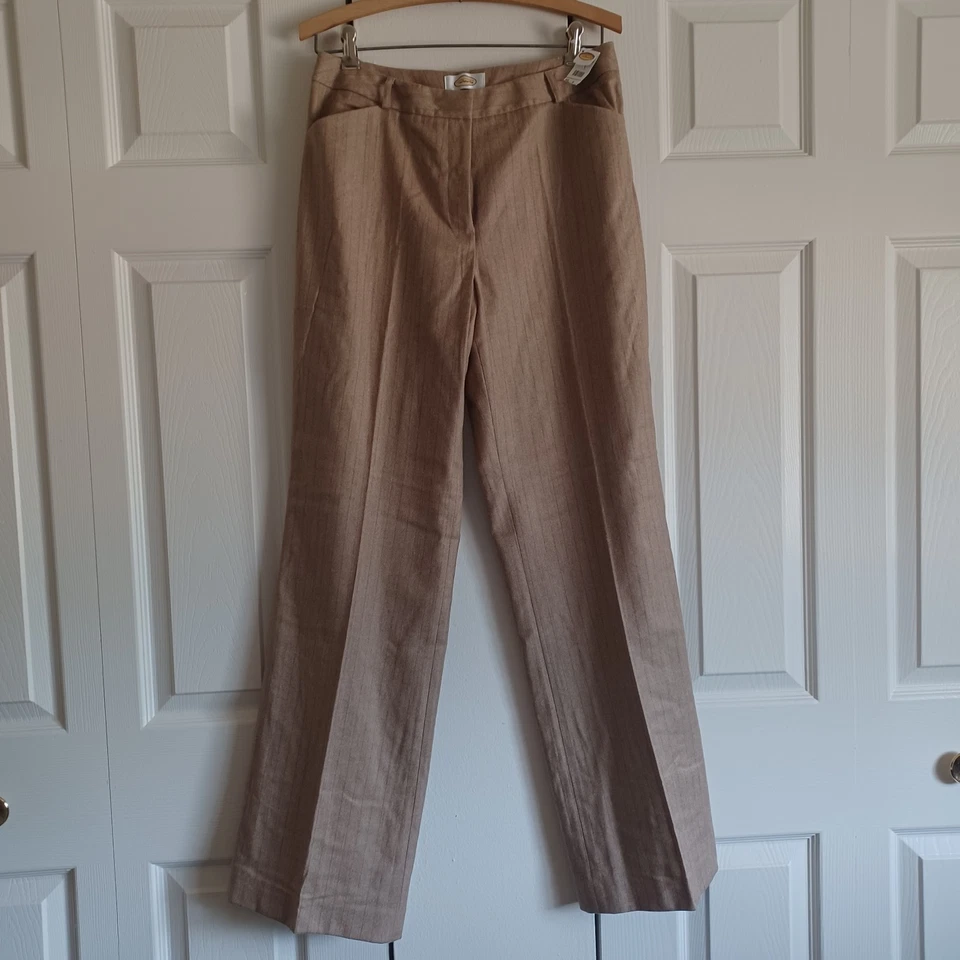 Nuevo con etiquetas Pantalones Talbots 95% Lana Mujer 8 Completamente Forrados Camel Rayas Pantalones Pantalones Foto 1 de 4