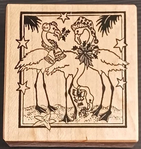 CHRISTMAS FLAMINGOS Rubber Stamp PSX F-369 Vintage 1988 RARE Beach Holiday Fun - Picture 1 of 15