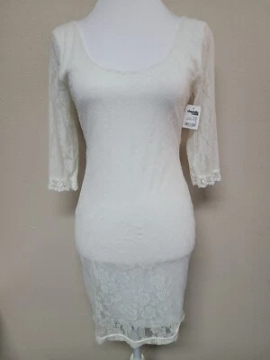 NUEVO CON ETIQUETAS VESTIDO PARA MUJER CHARLOTTE RUSSE manga 3/4 cuello redondo encaje color blanco.Talla S Foto 1 de 4