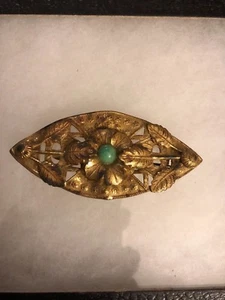 Vintage Green Stone Glass Brooch or Pin Flowers & Leaves Leaf ๐ - Picture 1 of 3
