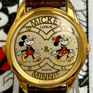 Vintage Disney X Lorus by Seiko Mickey & Minnie Mouse Dual Time Unisex Watch - Picture 1 of 16