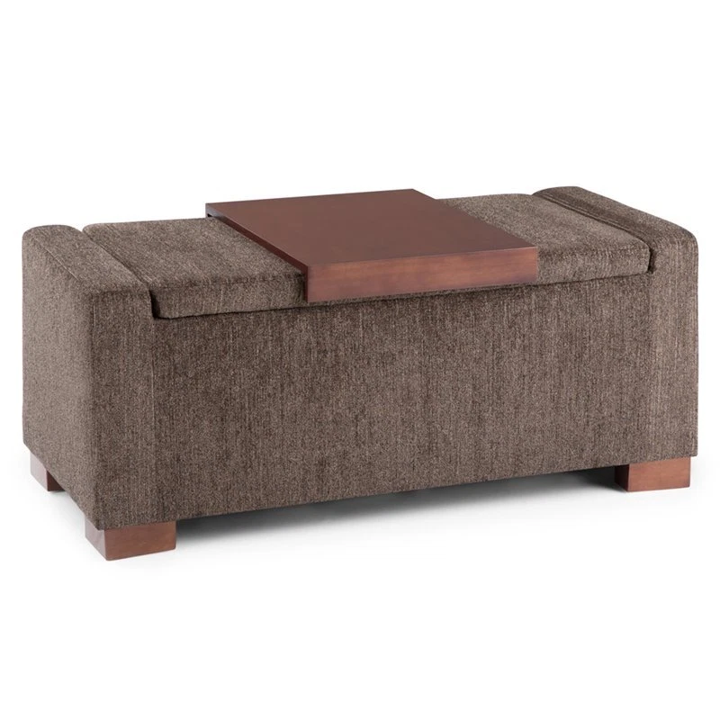 Simpli Home Bretton Lift Top Storage Ottoman in Deep Umber Brown