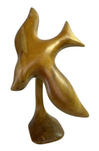 Myrtle Wood Bird Hand Carved Vintage MCM Artist Signed EB Sleek Modernist - Picture 1 of 21