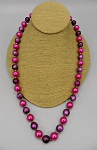 Vtg Faux Pearl Opera Necklace Magenta Purple Plastic Choker Dopamine Dressing - Picture 1 of 6