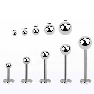 10pcs. Surgical Steel Ball Top Labret Earring Helix Cartilage Tragus 4mm-16mm - Image 1 of 4