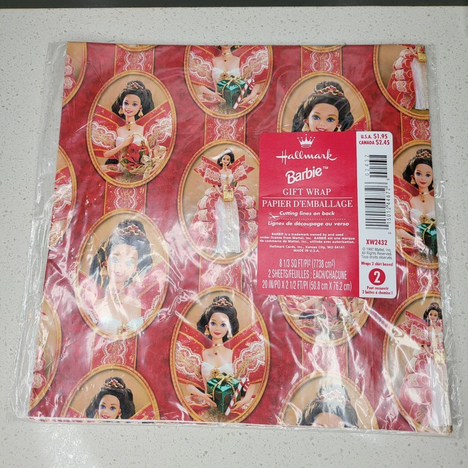 1997 Hallmark Holiday Barbie Christmas Wrapping Paper Wraps 2 Shirt B