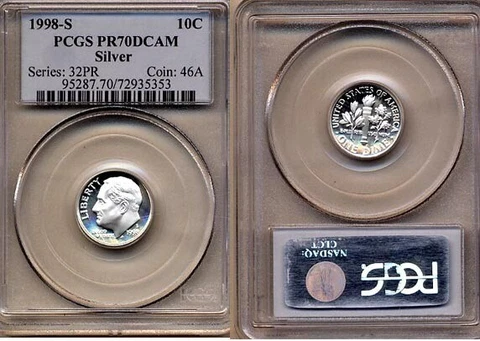1998-S SILVER 10C Roosevelt PCGS PR70DC Cover