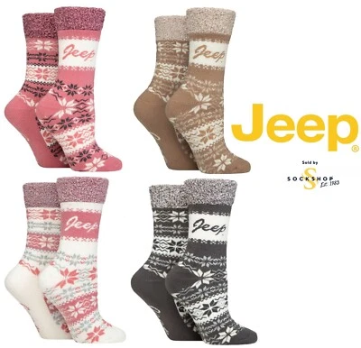 Jeep Womens Fairisle Thermal Soft Top Boot Socks 2 Pair Pack for Outdoor Walking — 第 1/4 张图片