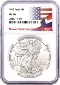 2018 $1 Silver Eagle NGC MS70 Norway Silver Eagle Hoard - Picture 1 of 2