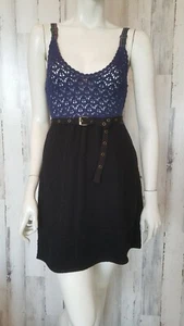 Free People knitted black navy blue sleevless belted Dress sz S NWT $138 - Picture 1 of 9
