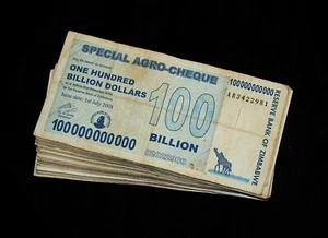 100 pcs x Zimbabwe 100 Billion dollar agro cheque banknotes-CIRCULATED - Picture 1 of 2