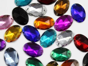 25x18mm Oval Flat Back Sew On Beads for Crafts - 20 Pieces - 13 Colors - Picture 1 of 14