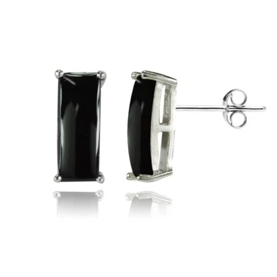 Baguette Simulated Onyx Stud Earrings in Sterling Silver - Image 1 of 4
