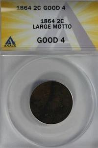 1864  .02  ANACS  G 4 LARGE MOTTO   Two-cent piece, 2c, Shield Coin - Picture 1 of 2