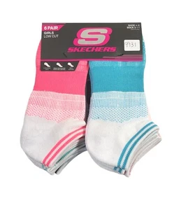 SKECHERS Girls Socks Low Cut Mesh Ventilation Cushioned 6 Pack Shoe Size 4-6 - Picture 1 of 4