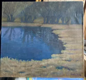 ::ÖLGEMÄLDE 1902 °UNLEERLICH SIGNIERT KOPFWEIDEN AM SEEUFER IMPRESSIONIST ANTIK - Bild 1 von 9