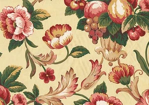 Jay Yang Khaki Burgundy Green Tan Damask Cotton Drapery Upholstery - Picture 1 of 2