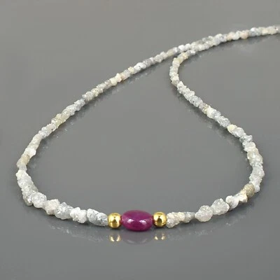 Naturale Crudo Grezzo Diamante Bianco E Rubino Perline Pepite 18 " A Collana - Immagine 1 di 4