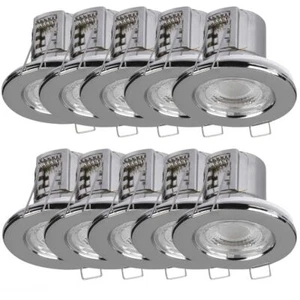 10X 5W Fire Rated LED Dimmable Downlight Spot light IP65 Chrome warm White 3000k - Picture 1 of 12