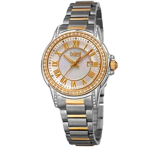 Women's Burgi BUR168TTG Cubic Zirconia Bezel Mother of Pearl Dial Bracelet Watch - Picture 1 of 7