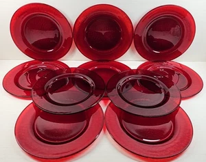 10) Arcoroc Vercors Ruby Dinner Plates Set Red Textured Table Dishes Cristal Lot - Picture 1 of 24