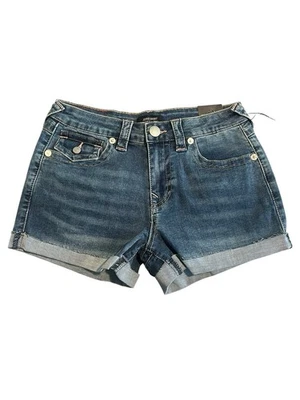 True Religion Jennie Shorts Women's 26 Blue Curvy Mid-Rise Rolled Cuff Flap NWT - Image 1 of 4