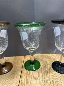 Mexican Wine Glasses Multi Colored Rim & Base (lot of 3) 7.5” - Picture 1 of 7