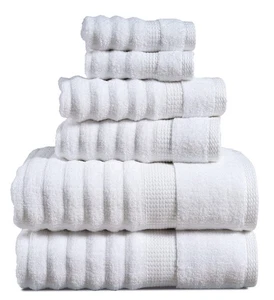 White Bath Towels Set of 6-100% Cotton Towels for Bathroom, Hotel & Spa - Zer... - Picture 1 of 7
