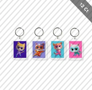 12 Superkitties  Keychain Kids Birthday Party Favor Gifts Goodie Bag Cat Hero - Picture 1 of 1