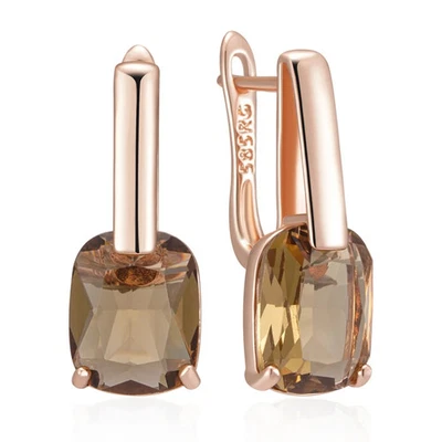 Brincos femininos quadrados retrô de gota de zircão marrom tom ouro rosa joias de noiva - Imagem 1 de 4