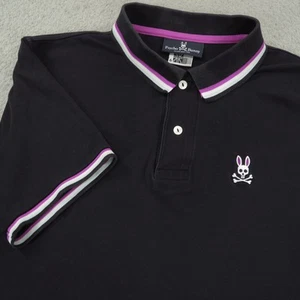 Psycho Bunny Polo Shirt Mens 6 Pima Cotton Skull Crossbones Purple White Tipped - Picture 1 of 12