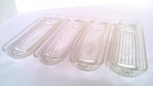 ✅ 4~Vintage~Clear Embossed Glass~CORN ON THE COB~Butter Dish/Holder~Footed - Picture 1 of 8