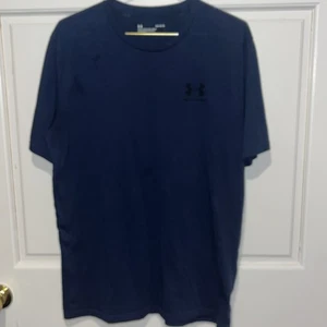 Under Armour Mens Navy Short Sleeve Crew Neck With Black Logo Loose Shirt Large - Picture 1 of 4