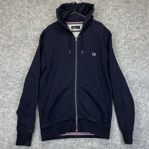 Fred Perry hoodie size Medium Mens navy blue full zip up Hooded Top Pre Loved - Picture 1 of 14