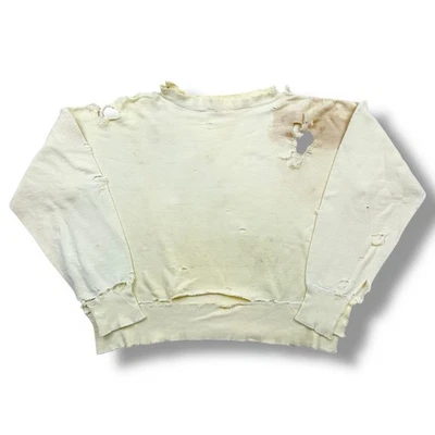 Sudadera tejida de algodón en blanco vintage años 50 talla XL granja descolorida desgastada aplastada Foto 1 de 4