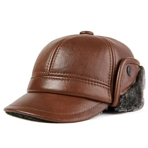 Men's Trapper Bomber Baseball Cap Ushanka Outdoor Hat Ear Flap 100% Real Leather - Picture 1 of 25