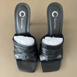 London Fog “Camber” Black Open Toe High Heel Slides Square Toe Size 8 BNIB - Picture 1 of 4