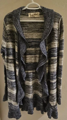 Cárdigan Aventura Mezcla Lana Azul/Gris Rayas Suéter XL Foto 1 de 4