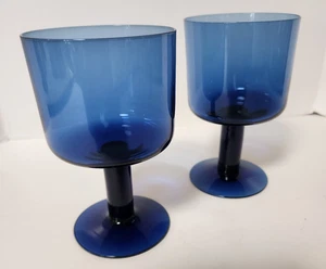 TWO Orrefors PICNIC Midnight Blue Crystal Goblets  Glasses Sweden 5" Tall - Picture 1 of 4