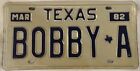 Vanity BOBBY BOBBIE ROBERT A license plate Rob Robby Robbie Bob Bobbey Bobbee TX