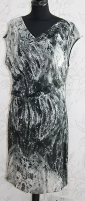 Vestido HELMUT LANG Jersey de Seda EUA10/Reino Unido14 Marmorizado Preto, Cinza e Branco Manga Cap - Imagem 1 de 4