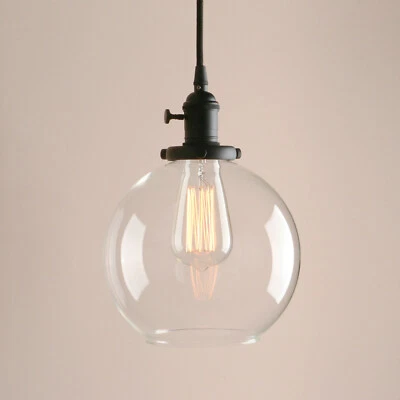 PATHSON VINTAGE INDUSTRIAL BLACK CEILING PENDANT LIGHT GLOBE GLASS LAMPSHADE - Image 1 of 4