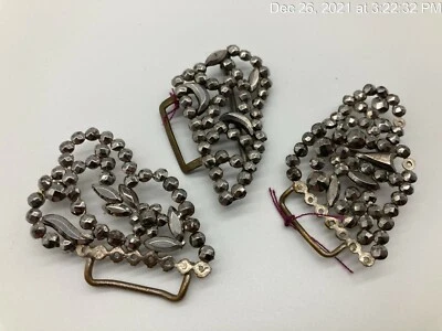 Antique French Faceted Cut Steel Art Deco Cut Steel 1920s European Lot Of 3 - Изображение 1 из 4