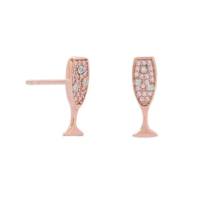 Aretes de moda para mujer enchapados en oro rosa de 14k de plata 925 circonita cúbica copa de champán Foto 1 de 2