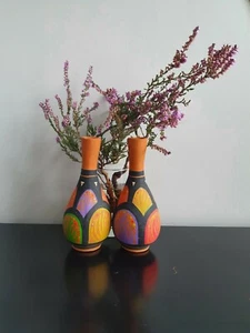 Vintage Pair Of Terracotta Decorative Single Flower Vases - Picture 1 of 6