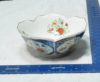 Miyoko Imari Ware Japan Porcelain Gold Trim Lotus Flower Scalloped Bowl 7" - Image 1 of 4
